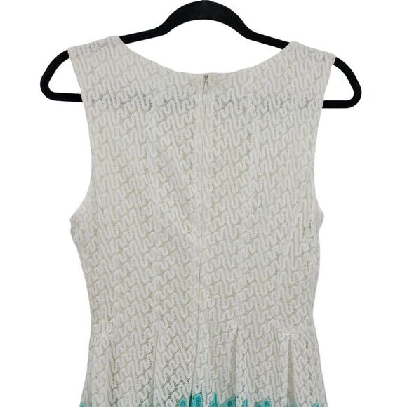 R&K Pastel Chevron Lace Overlay Sleeveless Scoop Tea Length Dress White Sz 10 - Picture 8 of 11